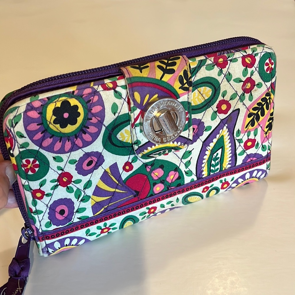 Vera Bradley, RFID turnlock wallet, 7.75”W x 4.75”H x 1.0”D